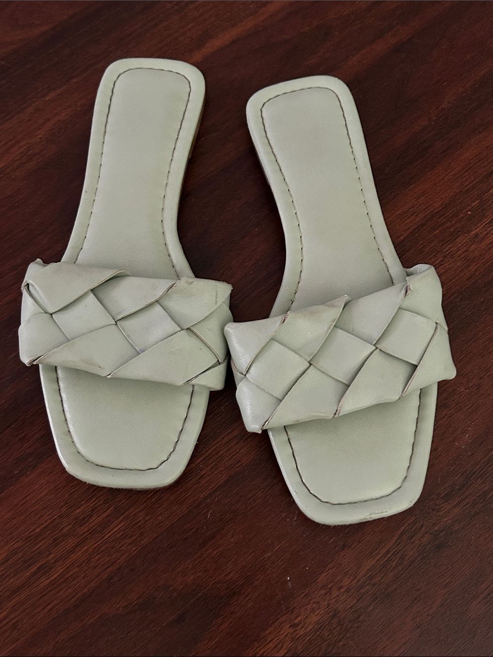 Woven Slide Sandals in Light Sage - Women's Casual Slides